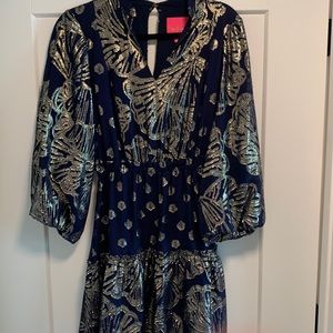 Silk Gold Metallic & Navy Lilly Pulitzer Dress